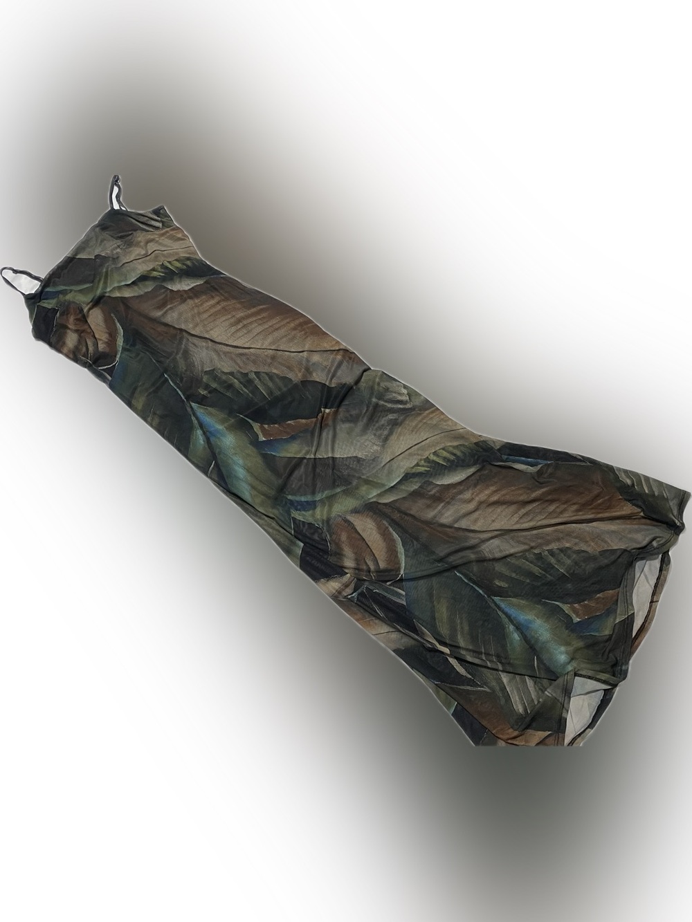 Tropical Leaf Print Maxi Slip Dress - Olive & Tan